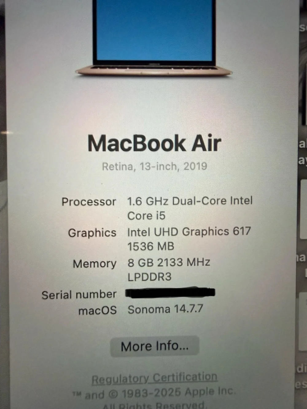 MacBook Air 13 inch. 2020 model